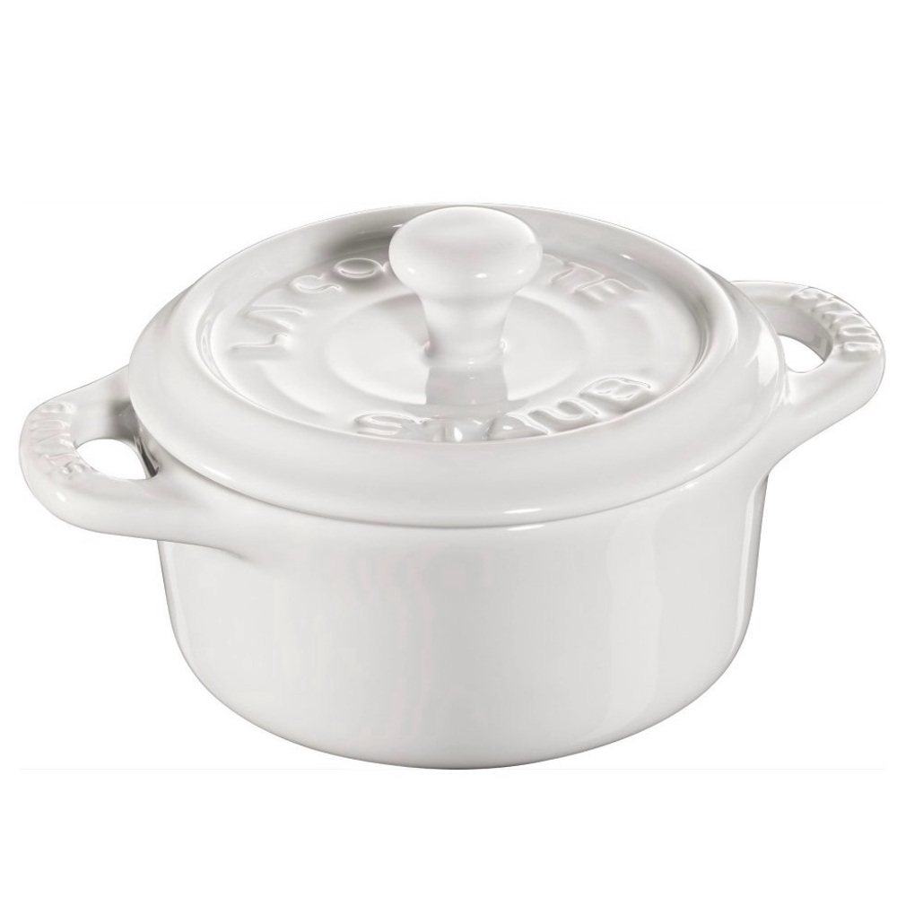 NWT Staub ceramic white round mini cocotte